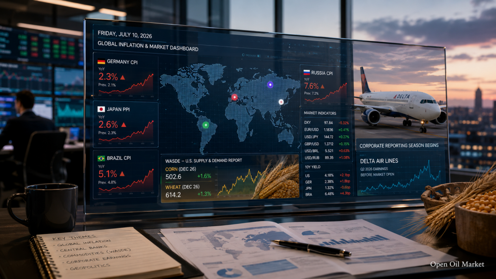 جرمنی، روس اور برازیل کی افراط زر، جاپان کا PPI، WASDE اور Delta Air Lines کی رپورٹیں — 10 جولائی 2026 کے اہم واقعات