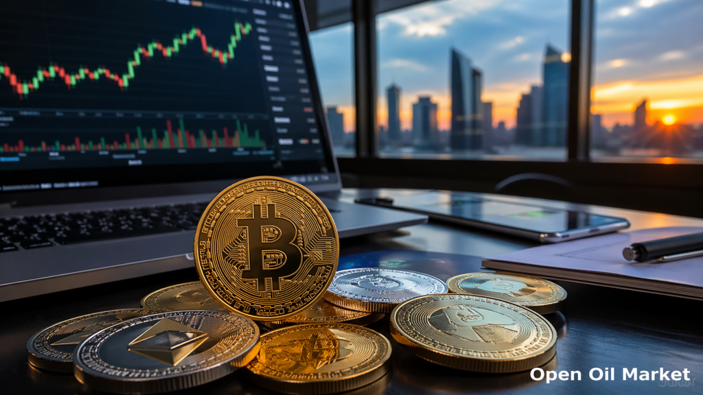 کریپٹوکرنسی کی خبریں 24 اپریل 2026، Bitcoin اور ڈیجیٹل اثاثوں کے گراف مالیاتی مرکز کے پس منظر میں