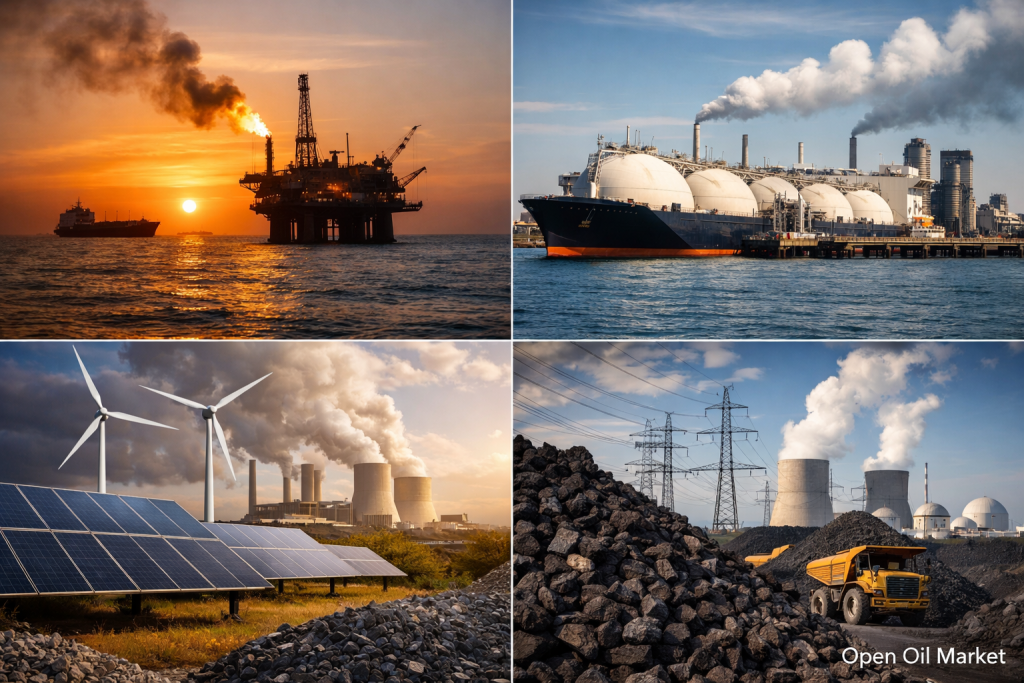 عالمی توانائی مارکیٹ تیل گیس ایل این جی بجلی قابل تجدید توانائی کوئلہ پیٹرولیم 1 اپریل 2026