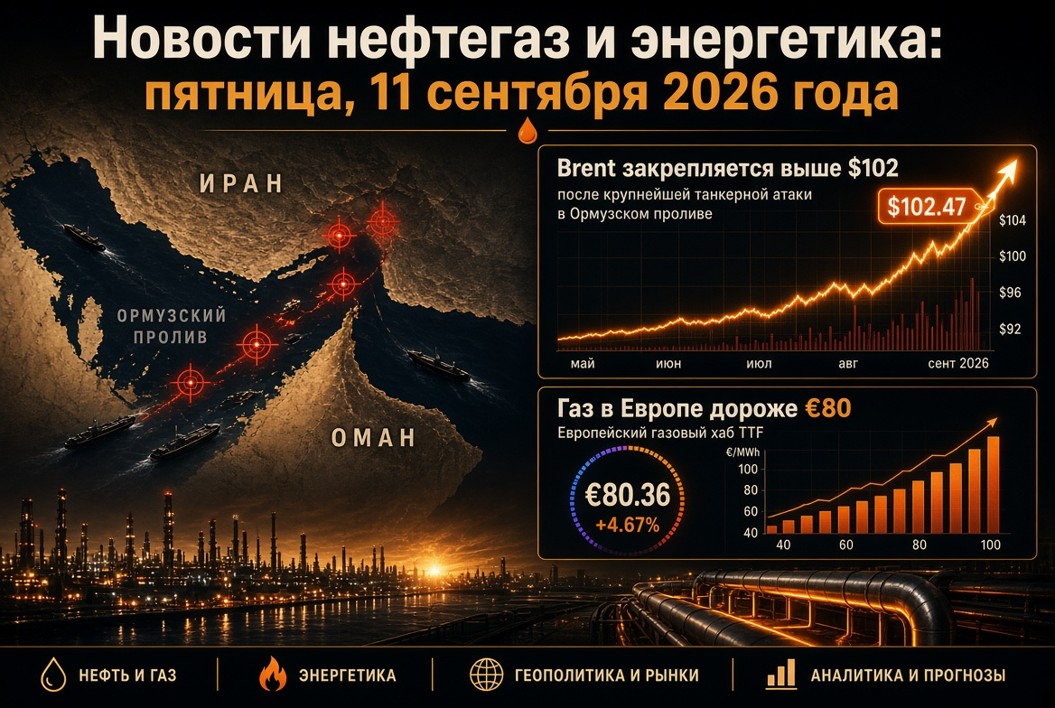 تیل و گیس اور توانائی کی خبریں: جمعہ، 11 ستمبر 2026 — برینٹ $102 سے اوپر مستحکم، یورپ میں گیس €80 سے زیادہ